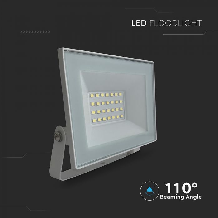 KASTE 60 gab. x 3,41€ – 20W(1760Lm) LED prožektors bez kustību sensora, V-TAC, IP65, balts, auksti balta gaisma 6500K