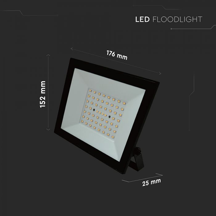 50W(4700Lm) LED prožektors bez kustību sensora, V-TAC, IP65, neitrāli balta gaisma 4000K