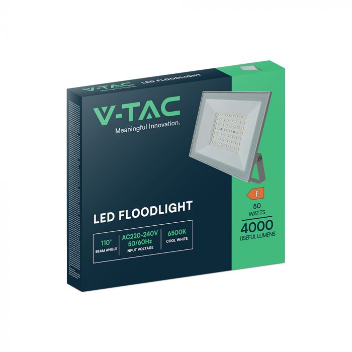 50W(4700Lm) LED prožektors bez kustību sensora, V-TAC, IP65, balts, auksti balta gaisma 6500K