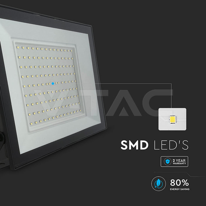 100W(9500Lm) LED prožektors bez kustību sensora, V-TAC, IP65, melns, silti balta gaisma 3000K