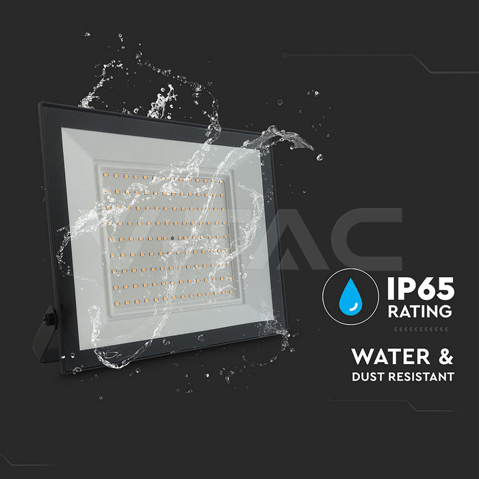 100W(9500Lm) LED prožektors bez kustību sensora, V-TAC, IP65, melns, silti balta gaisma 3000K