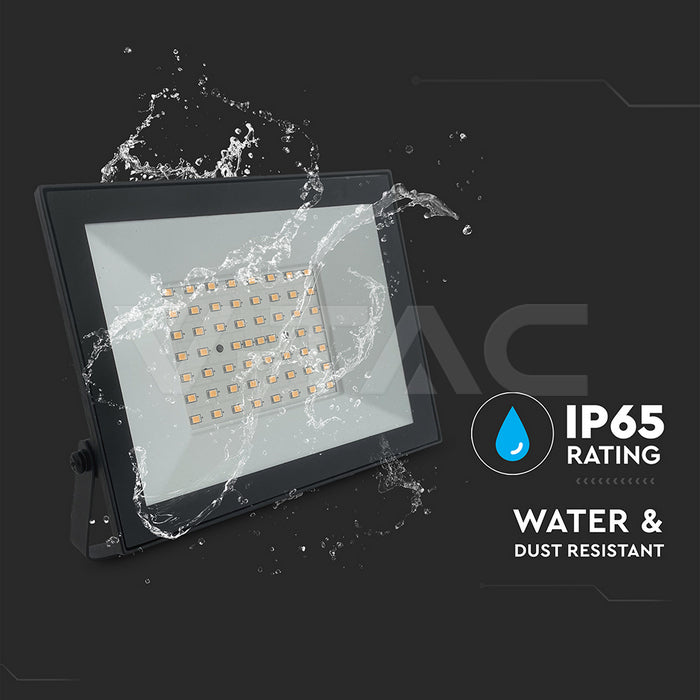 50W(4500Lm) LED prožektors bez kustību sensora, V-TAC, IP65, melns, silti balta gaisma 3000K