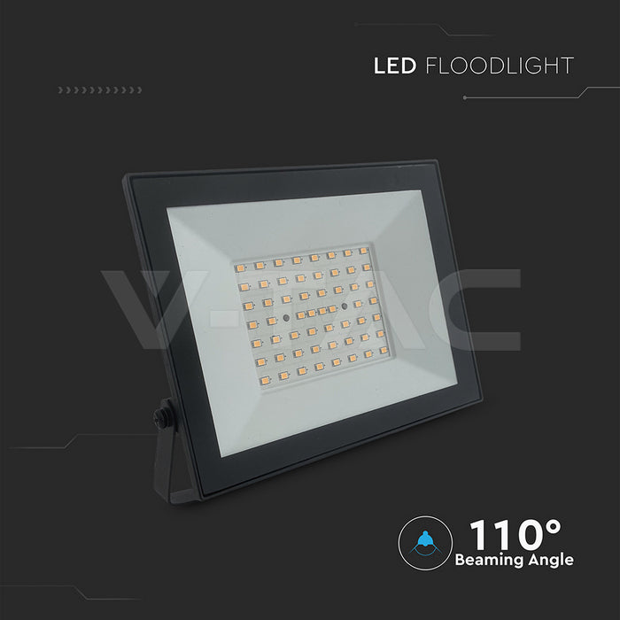 50W(4500Lm) LED prožektors bez kustību sensora, V-TAC, IP65, melns, silti balta gaisma 3000K