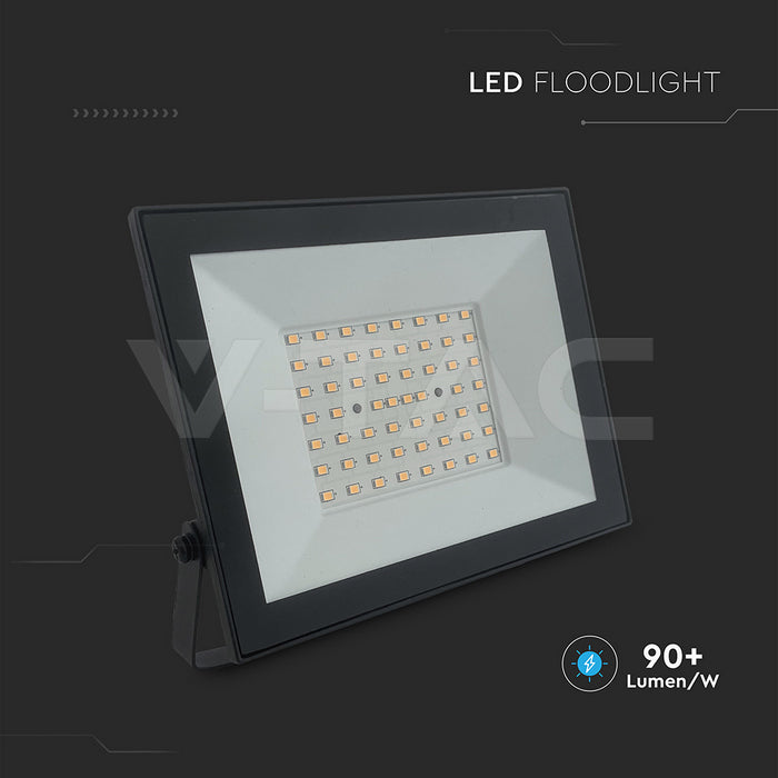 50W(4500Lm) LED prožektors bez kustību sensora, V-TAC, IP65, melns, silti balta gaisma 3000K