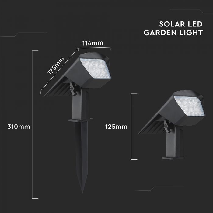 1.3W(100Lm) LED solārais dārza gaismeklis, V-TAC, IP65, melns, 2IN1