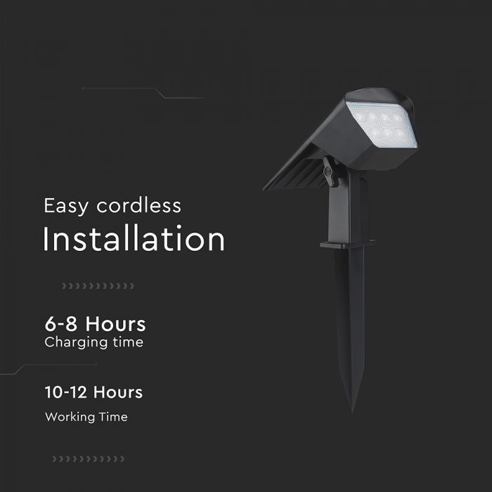 1.3W(100Lm) LED solārais dārza gaismeklis, V-TAC, IP65, melns, 2IN1