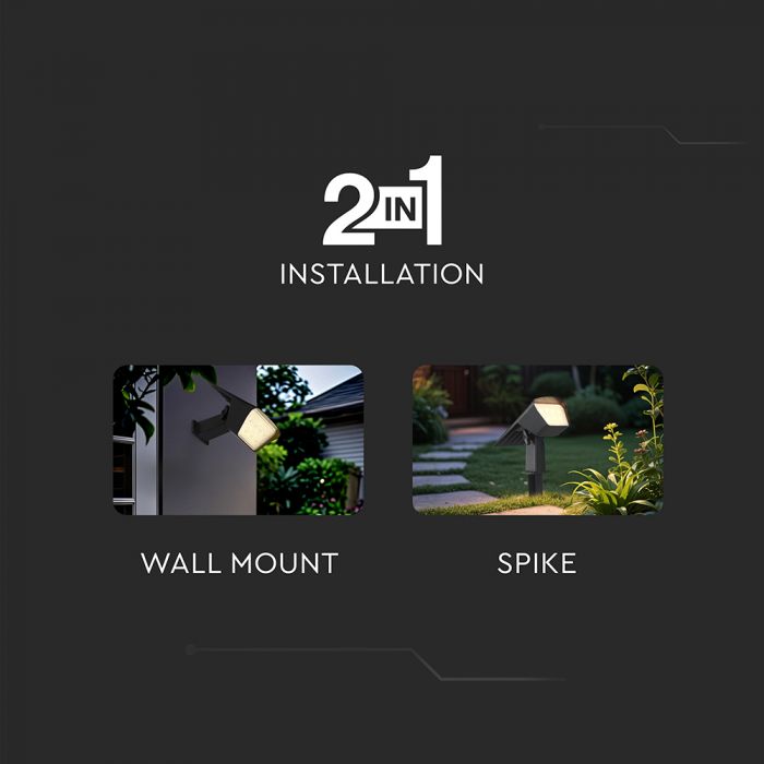 1.3W(100Lm) LED solārais dārza gaismeklis, V-TAC, IP65, melns, 2IN1