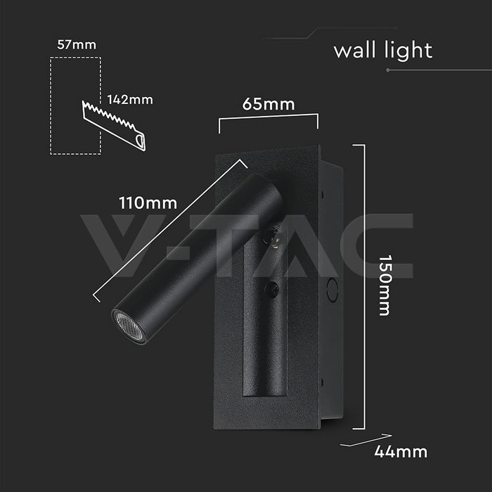 2W(76Lm) LED nakts gaismeklis, V-TAC, IP20, silti balta gaisma 3000K