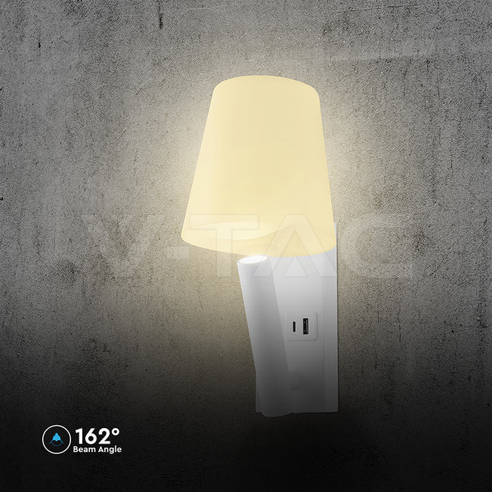 2W(60Lm) LED nakts gaismekli,s V-TAC, IP20, silti balta gaisma 3000K