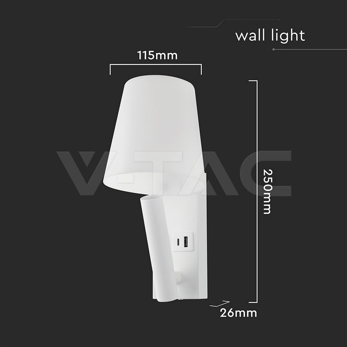 2W(60Lm) LED nakts gaismekli,s V-TAC, IP20, silti balta gaisma 3000K