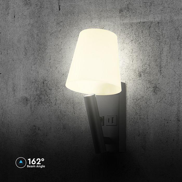 8W LED naktslampiņa pie gultas, V-TAC CREE VT-88062, IP20, melna, silti balta gaisma 3000K