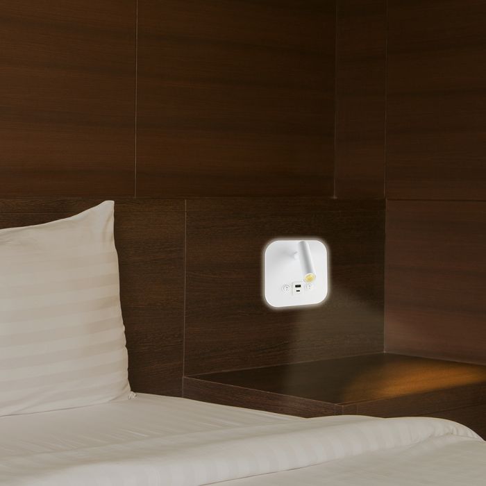 8W(830Lm) LED nakts gaismeklis, IP20, V-TAC, balts, silti balta gaisma 3000K