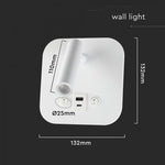 8W(830Lm) LED nakts gaismeklis, IP20, V-TAC, balts, silti balta gaisma 3000K