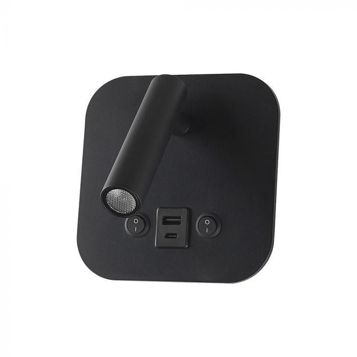 8W(830Lm) LED nakts gaismeklis, IP20, V-TAC, melns, silti balta gaisma 3000K