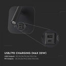 8W(830Lm) LED nakts gaismeklis, IP20, V-TAC, melns, silti balta gaisma 3000K