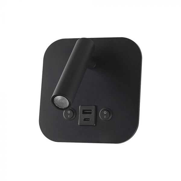 8W(830Lm) LED nakts gaismeklis, IP20, V-TAC, melns, silti balta gaisma 3000K