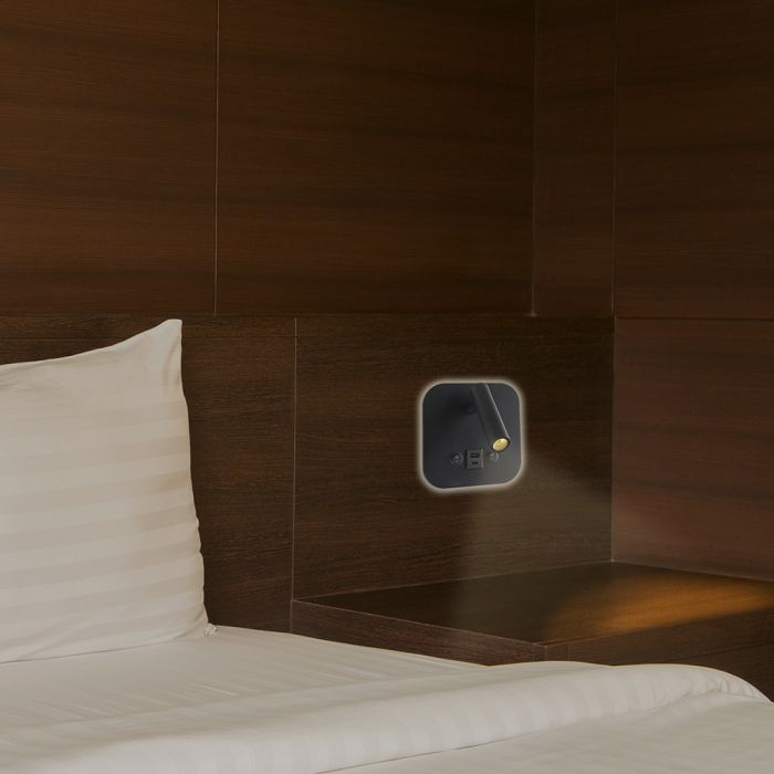 8W(830Lm) LED nakts gaismeklis, IP20, V-TAC, melns, silti balta gaisma 3000K