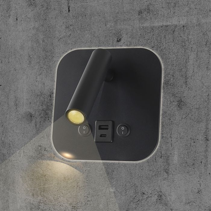 8W(830Lm) LED nakts gaismeklis, IP20, V-TAC, melns, silti balta gaisma 3000K