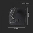 8W(830Lm) LED nakts gaismeklis, IP20, V-TAC, melns, silti balta gaisma 3000K