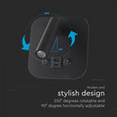 8W(830Lm) LED nakts gaismeklis, IP20, V-TAC, melns, silti balta gaisma 3000K