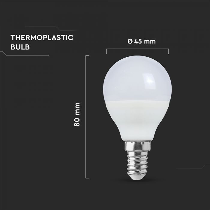 E14 6.5W (600 lm) LED bulb, P45, V-TAC, IP20, warm white light 3000K