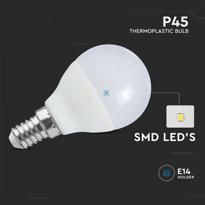 E14 6.5W (600 lm) LED bulb, P45, V-TAC, IP20, warm white light 3000K