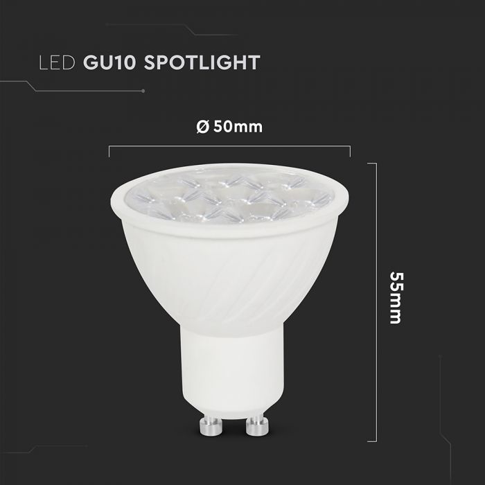GU10 6W(445Lm) LED Spuldze, 10°, V-TAC, IP20, silti bata gaisma 3000K