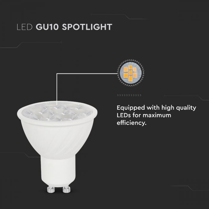 GU10 6W(445Lm) LED Spuldze, 10°, V-TAC, IP20, silti bata gaisma 3000K