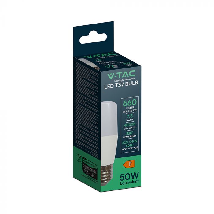 E27 7.5W(660Lm) LED Spuldze, V-TAC, IP20, neitrāli balta gaisma 4000K