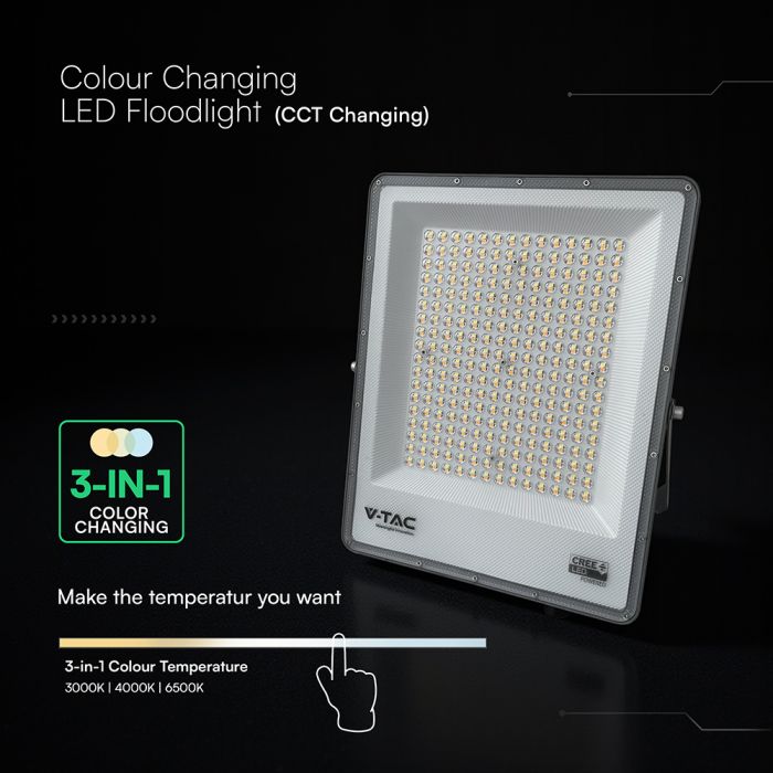 200W(16450Lm) LED  SMD-CREE Chip prožektors bez kustību sensora, IP65, V-TAC, melns, 3IN1