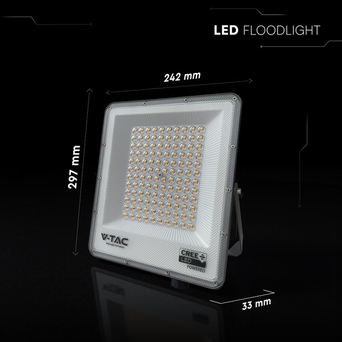 KASTE 10 gab. x 17,91€ – 100W(8150Lm) LED SMD-CREE prožektors bez kustību sensora, 3in1 (3000K/4000K/6500K pārslēdzams), V-TAC, IP65
