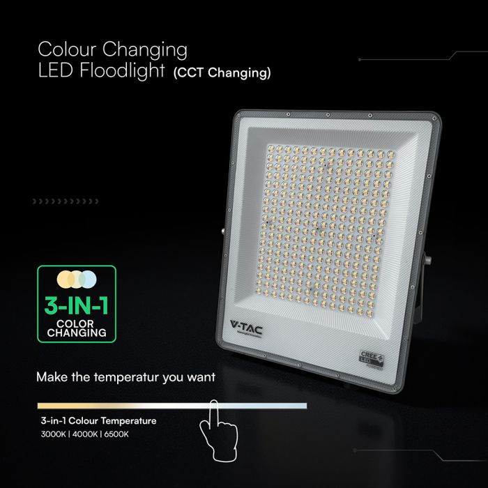 KASTE 10 gab. x 17,91€ – 100W(8150Lm) LED SMD-CREE prožektors bez kustību sensora, 3in1 (3000K/4000K/6500K pārslēdzams), V-TAC, IP65