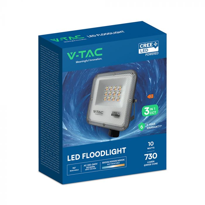 10W(730Lm) LED SMD-CREE Chip prožektors bez kustību sensora, IP65, V-TAC, melns, 3IN1