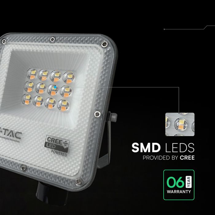 10W(730Lm) LED SMD-CREE Chip prožektors bez kustību sensora, IP65, V-TAC, melns, 3IN1