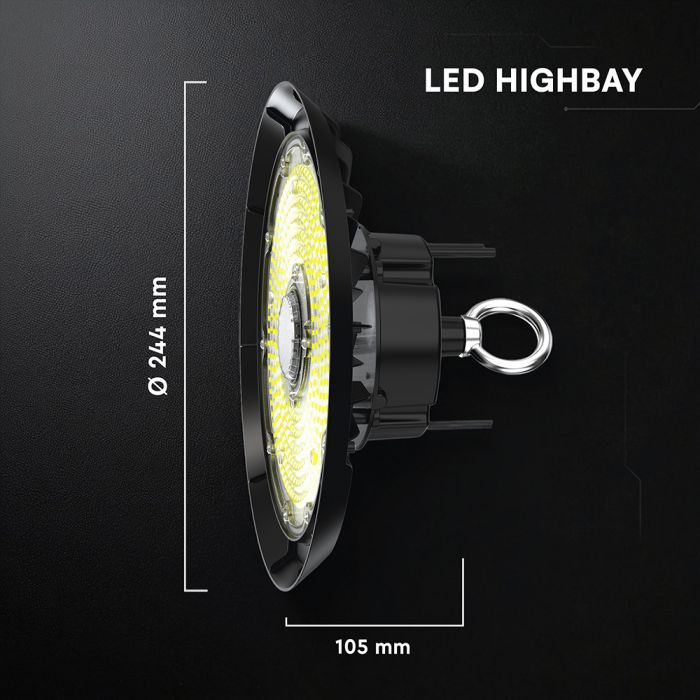 100W(13500Lm) 155Lm/W LED Noliktavas apgaismojums, V-TAC, IP65, IK06, melns, auksti balta gaisma 6500K
