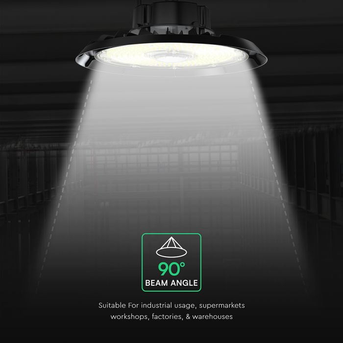100W(13500Lm) 155Lm/W LED Noliktavas apgaismojums, V-TAC, IP65, IK06, melns, auksti balta gaisma 6500K
