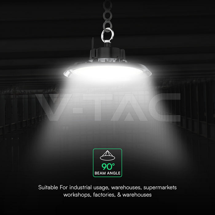 100W(15500Lm) LED CREE UFO noliktavas gaismeklis, V-TAC, IP65, melns, neitrāli balta gaisma 4000K