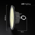 150W(23250Lm) LED industriālais UFO tipa gaismeklis, V-TAC VT-91152, SMD, 155Lm/W, IP65, IK06, melns, 248x248x96mm, 220–240V, 90°, 5 gadu garantija, gaisma 6500K