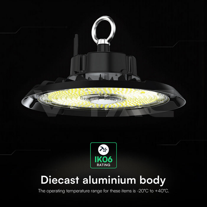 150W(23250Lm) LED CREE UFO noliktavas gaismeklis, V-TAC, IP65, melns, neitrāli balta gaisma 4000K