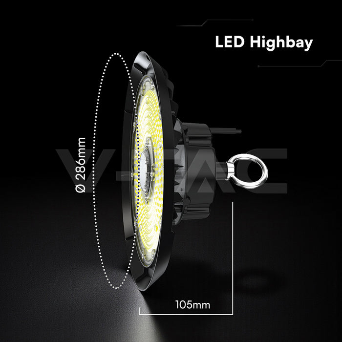 150W(23250Lm) LED CREE UFO noliktavas gaismeklis, V-TAC, IP65, melns, neitrāli balta gaisma 4000K