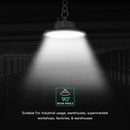 200W(31000Lm) LED industriālais UFO tipa gaismeklis, V-TAC VT-91202, SMD, 155Lm/W, IP65, IK06, melns, 288x288x96mm, 220–240V, 90°, 5 gadu garantija, gaisma 6500K
