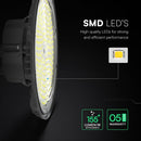 200W(31000Lm) LED industriālais UFO tipa gaismeklis, V-TAC VT-91202, SMD, 155Lm/W, IP65, IK06, melns, 288x288x96mm, 220–240V, 90°, 5 gadu garantija, gaisma 4000K