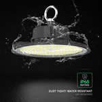 200W(31000Lm) LED industriālais UFO tipa gaismeklis, V-TAC VT-91202, SMD, 155Lm/W, IP65, IK06, melns, 288x288x96mm, 220–240V, 90°, 5 gadu garantija, gaisma 4000K