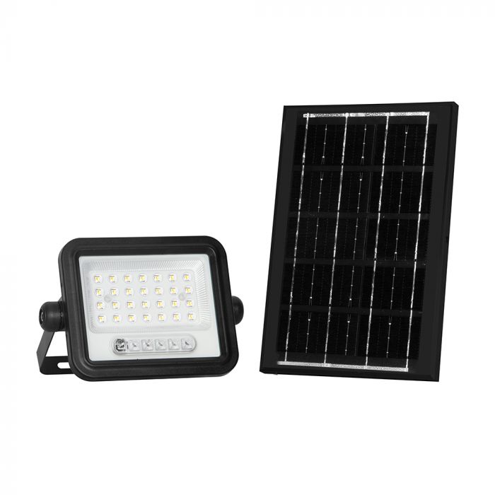 50W(700Lm) LED prožektors ar solāro paneli  DC 6V 6W, V-TAC, IP65, melns, ar tālvadības pulti un regulējamu krāsu temperatūru,7IN1