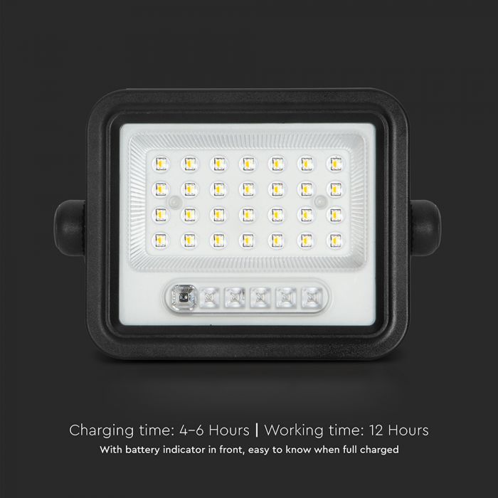 50W(700Lm) LED prožektors ar solāro paneli  DC 6V 6W, V-TAC, IP65, melns, ar tālvadības pulti un regulējamu krāsu temperatūru,7IN1