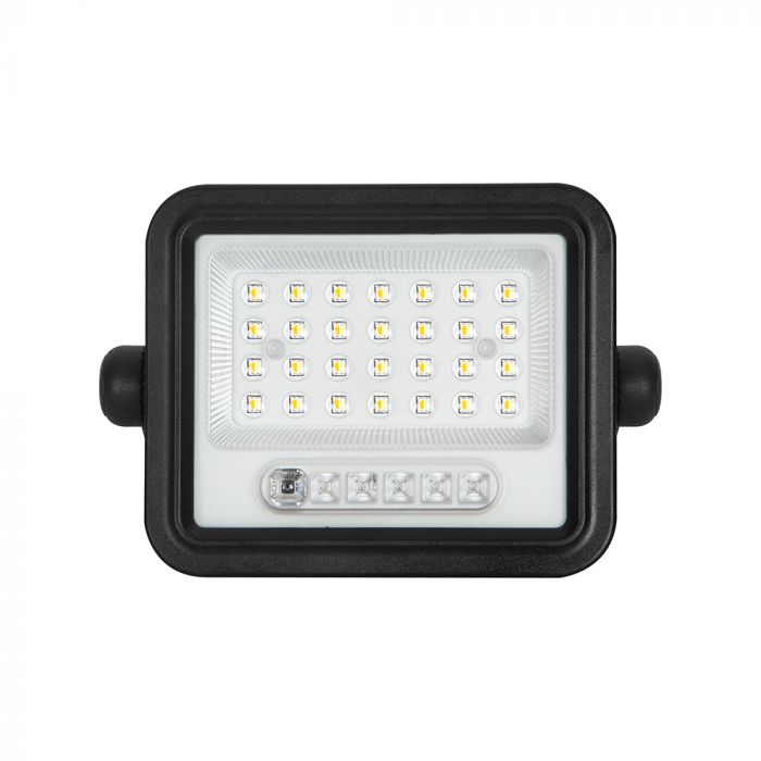 50W(700Lm) LED prožektors ar solāro paneli  DC 6V 6W, V-TAC, IP65, melns, ar tālvadības pulti un regulējamu krāsu temperatūru,7IN1