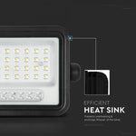 50W(700Lm) LED prožektors ar solāro paneli  DC 6V 6W, V-TAC, IP65, melns, ar tālvadības pulti un regulējamu krāsu temperatūru,7IN1