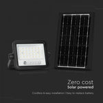 50W(700Lm) LED prožektors ar solāro paneli  DC 6V 6W, V-TAC, IP65, melns, ar tālvadības pulti un regulējamu krāsu temperatūru,7IN1