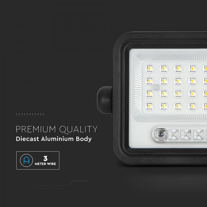 50W(700Lm) LED prožektors ar solāro paneli  DC 6V 6W, V-TAC, IP65, melns, ar tālvadības pulti un regulējamu krāsu temperatūru,7IN1