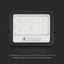 100W(1000Lm) LED prožektors ar solāro paneli  DC 6V 6W, V-TAC, IP65, melns, ar tālvadības pulti un regulējamu krāsu temperatūru, 7IN1